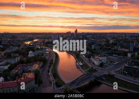 Sunset over central Vilnius, Lithuania, taken in May 2019 Stock Photo