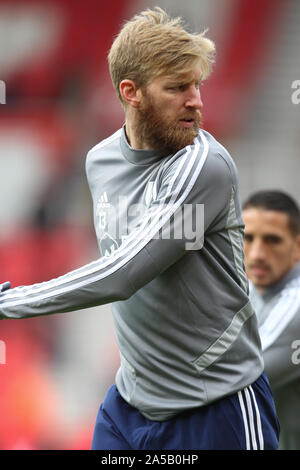 Stoke On Trent, UK. 19th Oct, 2019. Fulham defender Tim Ream (13) during the EFL Sky Bet Championship match between Stoke City and Fulham at the bet365 Stadium, Stoke-on-Trent, England on 19 October 2019. Photo by Jurek Biegus. Editorial use only, license required for commercial use. No use in betting, games or a single club/league/player publications. Credit: UK Sports Pics Ltd/Alamy Live News Stock Photo