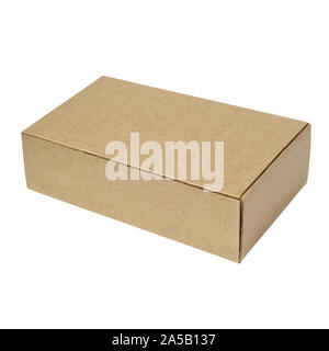 Closed cardboard box isolated on a white background, new unbranded paper box cut out Stock Photo