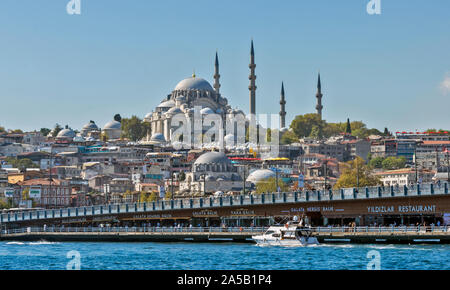 ISTANBUL TURKEY  GALATA BRIDGE THE SULEYMANIYE  MOSQUE ON THE SKYLINE Stock Photo