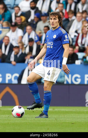 LEICESTER, ENGLAND OCTOBER 19TH. Leicester City's Çağlar Söyüncü during the first half of the Premier League match between Leicester City and Burnley at the King Power Stadium, Leicester on Saturday 19th October 2019. (Credit: John Cripps | MI News) Photograph may only be used for newspaper and/or magazine editorial purposes, license required for commercial use Credit: MI News & Sport /Alamy Live News Stock Photo