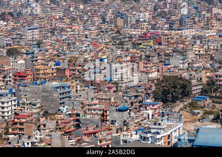 Aerial view of tiny houses in Kathmandu, the capital city of Nepal. Stock Photo