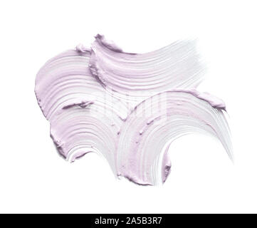 Gently purple texture and strokes of a facial cleansing mask or acrylic paint isolated on a white background Stock Photo