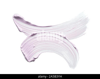 Gently purple texture and strokes of a facial cleansing mask or acrylic paint isolated on a white background Stock Photo