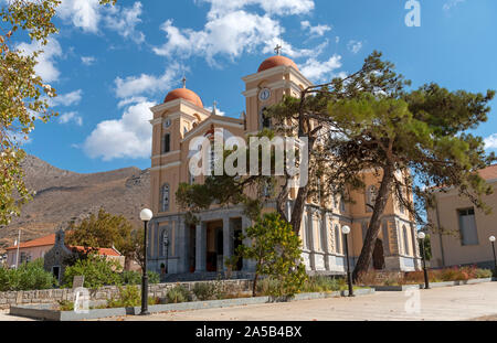 Neopolis, northern Crete, Greece.   On the Old National Road as driving into Neopolis a Cretan historic town is the Church of the Virgin Mary Stock Photo