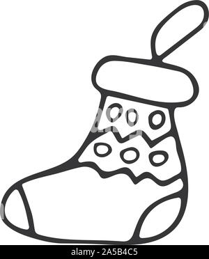 Christmas socks for gifts black and white doodle style. Hand drawn illustration. Santa Claus Stock Vector