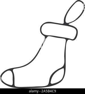 Christmas socks for gifts black and white doodle style. Hand drawn illustration. Santa Claus Stock Vector