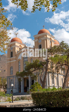 Neopolis, northern Crete, Greece.   On the Old National Road as driving into Neopolis a Cretan historic town is the Church of the Virgin Mary Stock Photo