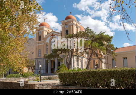 Neopolis, northern Crete, Greece.   On the Old National Road as driving into Neopolis a Cretan historic town is the Church of the Virgin Mary Stock Photo