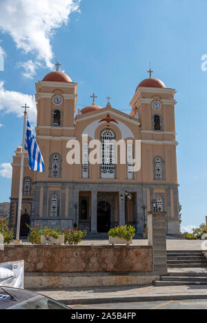 Neopolis, northern Crete, Greece.   On the Old National Road as driving into Neopolis a Cretan historic town is the Church of the Virgin Mary Stock Photo