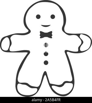 Ginger man black and white cookie doodle style. Christmas cookies Gingerbread man. Hand drawn Stock Vector