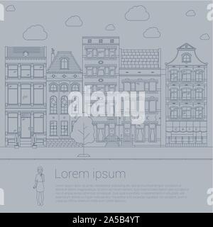 Thin line soho linear street view Stock Vector