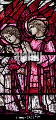 Christopher and Veronica Whalls (1923) depiction of angels welcoming Christ into Heaven, St. Leonards Church, MIddleton, Greater Manchester, UK Stock Photo