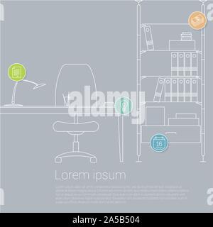 Thin line office interior Stock Vector