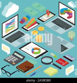 Isometric busines office workspace elements Stock Vector