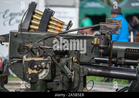 OLD WARDEN, BEDFORDSHIRE, UK ,OCTOBER 6, 2019. Bofors QF 40mm Anti Aircraft Gun. Race Day at Shuttleworth Stock Photo
