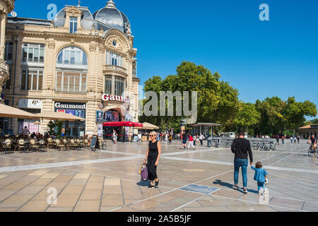 MONTPELLIER, FRANCE - SEPTEMBER 19, 2019: A view of the Place de la Comedie square in Montpellier, France, the main public square in the city, facing Stock Photo