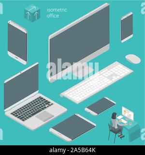 Isometric busines office elements Stock Vector