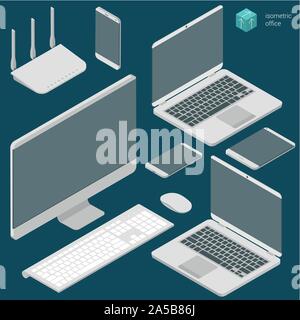 Isometric busines office elements Stock Vector
