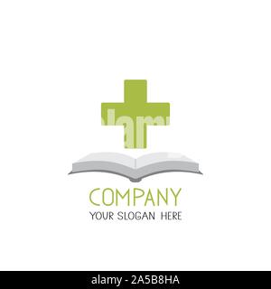 medical cross and book symbol brand logo vector Stock Vector
