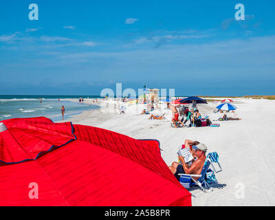 Beach umbella on Lido Beach on the Gulf of Mexico on Lido Key in Sarasota Florida in the United States Stock Photo