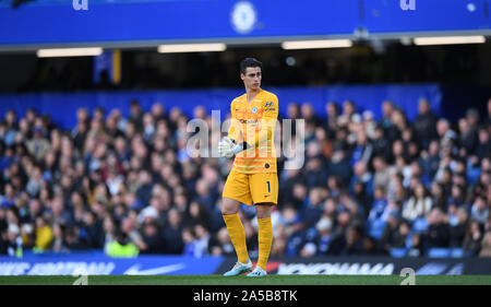 Stamford Bridge, London, UK. 19th Oct, 2019. English Premier League Football, Chelsea versus Newcastle United; Kepa Arrizabalaga of Chelsea - Strictly Editorial Use Only. No use with unauthorized audio, video, data, fixture lists, club/league logos or 'live' services. Online in-match use limited to 120 images, no video emulation. No use in betting, games or single club/league/player publications Credit: Action Plus Sports/Alamy Live News Stock Photo
