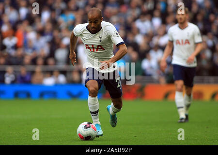 London, UK. 19th Oct, 2019. Lucas Moura of Tottenham Hotspur in action. Premier league match, Tottenham Hotspur v Watford at The Tottenham Hotspur Stadium in London on Saturday 19th October 2019. this image may only be used for Editorial purposes. Editorial use only, license required for commercial use. No use in betting, games or a single club/league/player publications . pic by Steffan Bowen/Andrew Orchard sports photography/Alamy Live news Credit: Andrew Orchard sports photography/Alamy Live News Stock Photo
