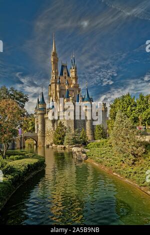 Cinderella's castle in Magic kingdom, Disney world, Orlando , Florida Daylight view with clouds in the sky in background Stock Photo