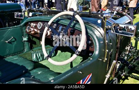 Vintage Blower Bentley interior at classic car show in the Cotswolds