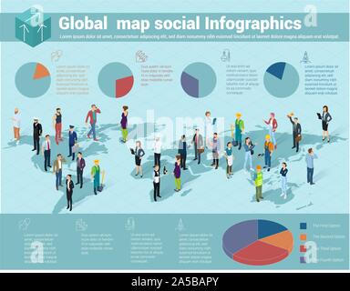 Global world isometric map. Stock Vector