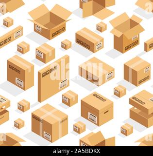 Isometric vector cardboard seamless pattern Stock Vector