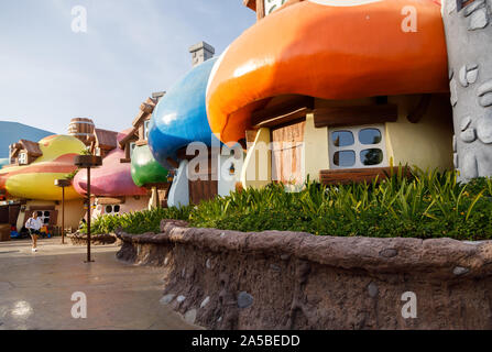 Dubai, UAE, January 09, 2019: Smurfs Village in Motiongate park of Dubai Parks And Resorts Stock Photo