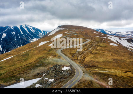 Transalpina with last snow of the winter in Romania, taken in May 2019 Stock Photo