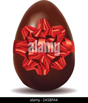Chocolate egg with red bow, illustration was made with gradient mesh. Stock Vector
