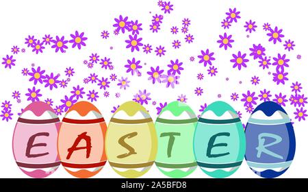 Multi colored Easter eggs with letters, word Easter on eggs. Stock Vector