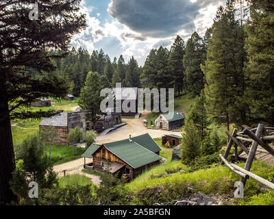 Abandoned log buildings in western ghost town. Stock Photo