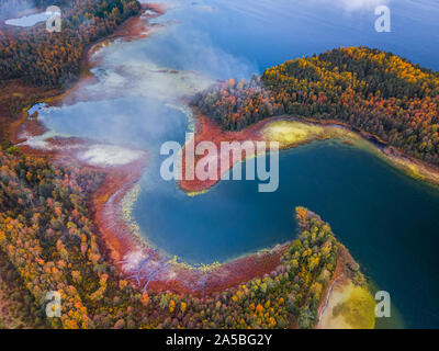 Aerial view over the lake with capes and bendings Stock Photo