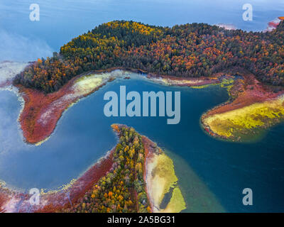 Aerial view over the lake with capes and bendings Stock Photo