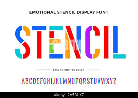 Stencil font. Colorful condensed alphabet and font Stock Vector