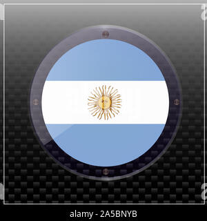Banner with flag of Argentina. Transparent button with flag for web design. Crystal banner with black background. Stock Photo