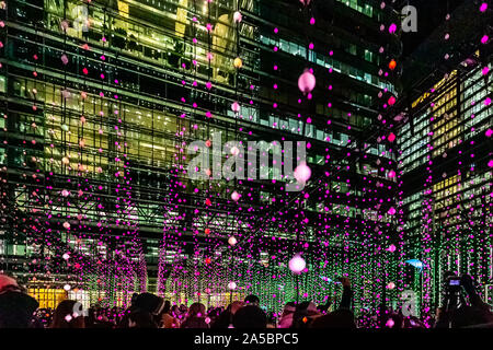 'Submergence' by Squidsoup, at Montgomery Square. Annual Winter lights festival in Canary Wharf London England Stock Photo