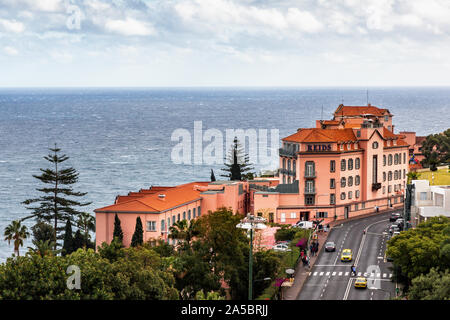 The luxury Belmond Reid's Palace Hotel, Funchal, Madeira, Portugal. Often called the Pink Palace. Stock Photo