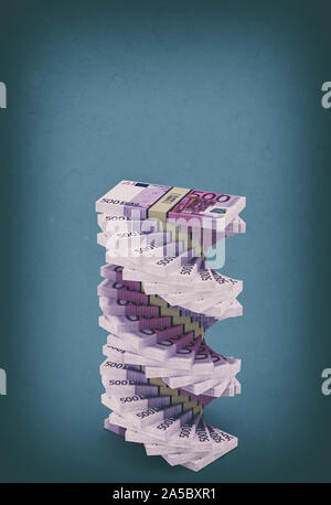 500 Euro banknotes - spiral of 500 Euro bills - representing price increase or profit growth - 3D rendering Stock Photo