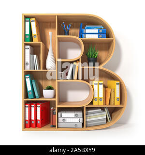 Letter B. Alphabet in the form of shelves with file folder, binders and books isolated on white. Archival, stacks of documents at the office or librar Stock Photo