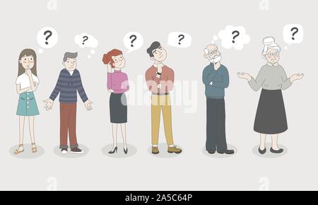 People - Teen Girl, Boy, Woman, Man, Old Men, Old Woman - are Shrugging, Thinking Confused with a Curious Expression - I don t know. Emotion and Stock Vector