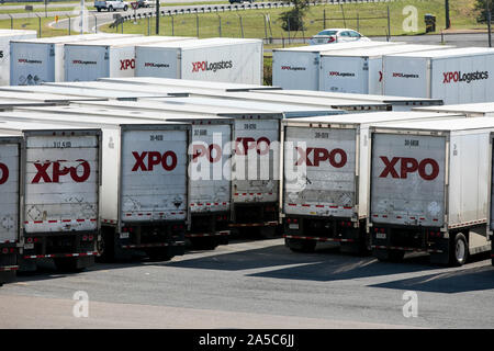 XPO Logistics semi-trailer trucks and trailers at a freight facility in Roanoke, Virginia on September 15, 2019. Stock Photo