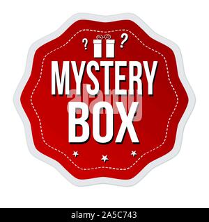 Mystery box label or sticker on white background, vector illustration Stock Vector