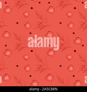 Vegetables seamless pattern on coral pastel abstract background. Stock Photo