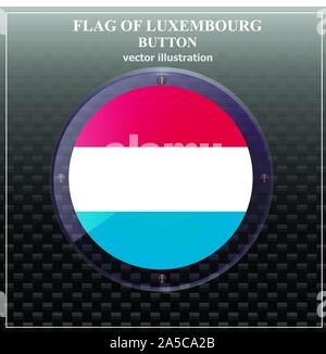 Transparent button with flag of Luxembourg. Colorful illustration with flag for web design. Illustration with black background. Vector. Stock Vector