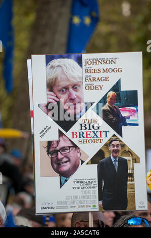 Anti Brexit placards at 'Final Say' anti Brexit March, Parliament Green. Stock Photo